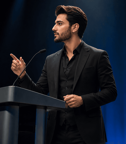Subhan Anwar Khan delivering a keynote speech